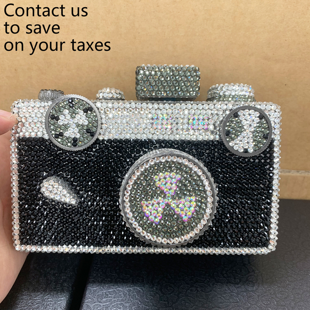 JL Stlye Luxury Camera Shaped Crystal Clutch Dinner Evening Bag with Diamond Rhinestone Magnetic for Party Banquet