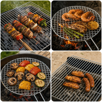 Ensemble de grilles de barbecue portables en acier inoxydable poli avec poignée pour pique-nique familial et camping en plein air