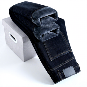 <span class=keywords><strong>Jeans</strong></span> in Denim Autunno Inverno da <span class=keywords><strong>Uomo</strong></span>, Foderati in Pile, Ispessiti, Larghi, Dritti, Lavaggio Medio, Vita Alta, <span class=keywords><strong>Pantaloni</strong></span> Lunghi Caldi in Pile - Product Image 1