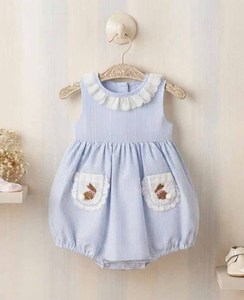 Vestido de Fiesta para Niña Pequeña, Bordado a Mano y con Nudos, Ecológico, Transpirable, Hasta la Rodilla, Sin Mangas, Cuello Redondo, Bolsillos con Orejas de Conejo - Product Image 5