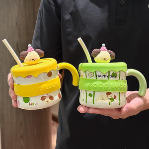 แก้วการ์ตูนลูกสุนัข Zuo Mu พร้อมฝาและหลอด 300 มล. ลายนำโชค สำหรับเป็นของขวัญเด็กผู้หญิง ฤดูใบไม้ผลิ 2025 - Product Image 2