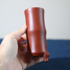 Maceta de arcilla morada, maceta redonda pequeña de arcilla roja tallada a mano con nudos de bambú, encanto de bambú - Product Image 2