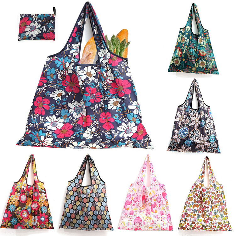 Fashion Printing Foldable Eco-Friendly Travel Grocery Shopping Bag Tote Folding Pouch