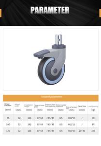 Medical Grade 3 4 5 Polegada TPR Roda Rodízio com ABS Freio Shell Rodízios Giratórios para Cama Hospitalar <span class=keywords><strong>Gurney</strong></span> Trolley - Product Image 5