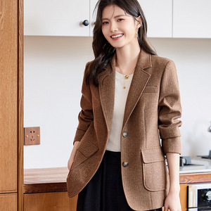 Women's Blazer Coffee Colored Solid Color Long Sleeve Anti-Wrinkle Professional Elegant Spring Autumn Wear - Product Image 1