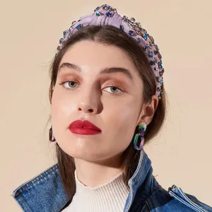 Luxus Kristall Strass Samt Designer Mode Knoten Juwelen Stirnbänder Haars pangen Stirnband für Frauen