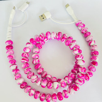 Câble de charge USB perlé tendance style bijoux, bracelet USB perlé rose scintillant, câble de données USB durable pour cadeau