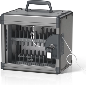 Caja de Almacenamiento para Teléfonos de Aleación de Aluminio con 24 Ranuras, Casillero Seguro para Teléfonos Celulares para Aula o Restaurante con Puerto para Cable de Carga - Product Image 1