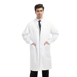 अनुकूलन योग्य लैब गाउन लोगो लंबी आस्तीन सफेद स्मॉक फार्मेसी वर्दी डॉक्टर सफेद लैब कोट