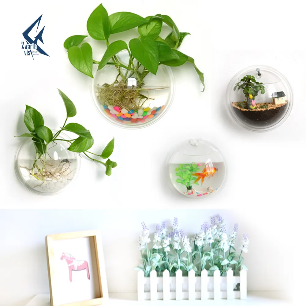 Acryl Fisch Schüssel Wandbehang Aquarium Tank Aquatic Pet Supplies Topf Pflanze Vase montiert Home Decoration
