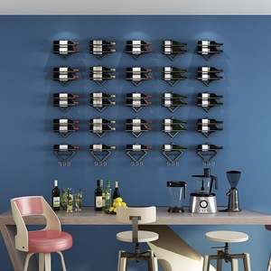 Support mural en métal noir pour bouteilles <span class=keywords><strong>de</strong></span> <span class=keywords><strong>vin</strong></span>, organisateur <span class=keywords><strong>de</strong></span> rangement pour la maison, la cuisine ou le bar - Product Image 2
