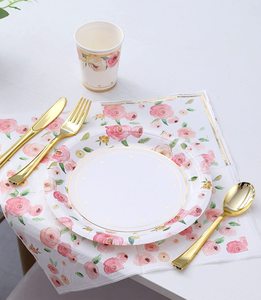 Juego de Vajilla Desechable para Fiestas con Diseño Floral, Vasos, Servilletas, Decoraciones Boho, Platos de Papel para Cumpleaños y Bodas - Product Image 4