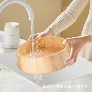 ชามสลัดไม้ทรงตื้น จานผลไม้ไม้เนื้อแข็ง สำหรับใช้ในครัวเรือน - Product Image 3