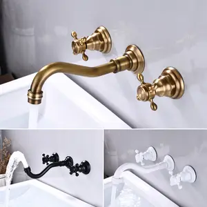 Black Bathroom 3 Pieces Antique Wall Mounted Basin Faucet Bronze Dual Handles Torneiras de água Latão Torneira Do Chuveiro Do Banheiro Branco