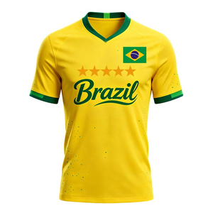 Maglia Sportiva del Brasile – Maglietta da Calcio Gialla e Verde con Cinque Stelle e Bandiera Nazionale - Product Image 1