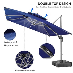 Sombrilla de Exterior Personalizada de 280 Gramos de Poliéster, Color Azul Marino/Azul Claro, Resistente, con Energía Solar LED, para Hotel, <span class=keywords><strong>Patio</strong></span>, Jardín - Product Image 4