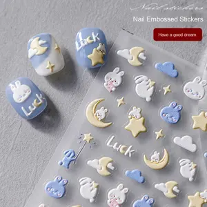 5D tridimensionnel mignon dessin animé lapin Nail Art Relief autocollant Gel ongles lune étoile Patch «avoir un bon rêve» pour la décoration <span class=keywords><strong>des</strong></span> ongles - Product Image 4