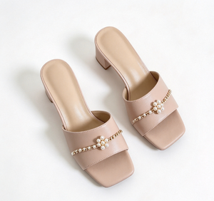 <b>Lady</b> Pebbled Leather High Heels With Chain Strap Chunky Square Heel Elegant Closed Toe Work Pumps Custom Order Bridal Women Smoo - Product Image 2