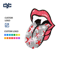 Parche de tela bordado divertido con diseño de boca, lengua y labios de dibujos animados, personalizado de fábrica profesional, aplique para coser