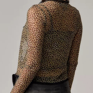 Vente en gros, service OEM, ensemble cardigan et caraco en maille transparente de style <span class=keywords><strong>UO</strong></span>, haut rétro à imprimé léopard - Product Image 3