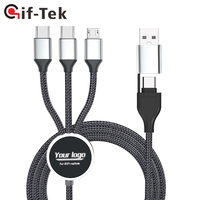 Kabel Pengisian Daya USB 3-in-1 Berbahan Nilon dengan Logo Kustom LED Menyala, Pengisian Cepat 2A untuk IOS, Komputer, Printer (Tembaga Murni)