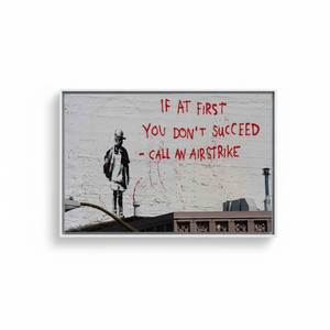 Banksy 'Call an Airstrike' Printed <b>Canvas</b> - Modern Street Art <b>Print</b>,WHITE <b>FRAMED</b> <b>CANVAS</b> - Product Image 2