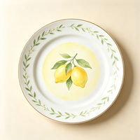 Service d'assiettes en porcelaine fine 4 pièces, bord doré, motif fruits, assiettes à dessert en céramique, vaisselle de table, cadeau de pendaison de crémaillère