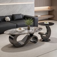 Table Basse Ovale en Marbre Luxe Léger, Design Moderne et Simple, pour Salon, Entrée, Petit Appartement, Table d'Appoint Élégante, Durable et Écologique