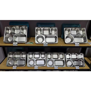 Vijf Compartimenten Fastfood Dienblad Roestvrij Staal Sus304 Microwave School Lunchbox Verdeeld Dinerbord Food Kwaliteit Deksel/Deksel - Product Image 1