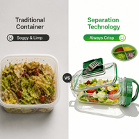 YONGLI Boîte à salade professionnelle à emporter, anti-fuite, avec compartiment à vinaigrette 4 sections et ensemble de fourchettes pliables