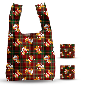 Tùy chỉnh giáng sinh mua sắm Tote Túi tái sử dụng có thể tái chế kẻ sọc thiết kế với Ribbon xử lý thăng hoa in Pouch - Product Image 1