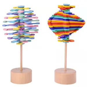 मोंटेसरी घूर्णन लकड़ी के फूल Decompression के बार लकड़ी के घूर्णन Lolly बच्चों लकड़ी स्पिन लॉलीपॉप खिलौने