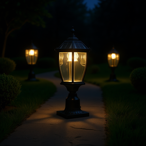 Lanterne LED de jardin vintage noire, 20 pouces, en verre, alimentée à l'énergie solaire, pour allées, cours, patios, lot de 2 - Product Image 2