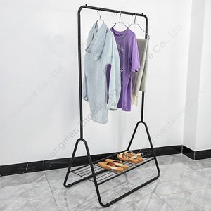 Simple Floor Standing <b>Clothes</b> <b>Rack</b> With Shoe Shelf For Home Bedroom Storage Organization Black Metal Frame Rectangle Design - Product Image 2