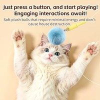 Jouet électrique interactif pour chat en plastique ABS écologique, lanceur à ressort à un bouton, balle en peluche rétractable sur corde, pour jeu d'intérieur