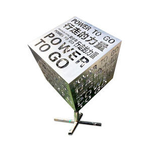 Stainless Steel Geometric Sculpture Floor Mount Outdoor Artistic Contemporary Design Large Lighted Urban Decor Piece - Product Image 4