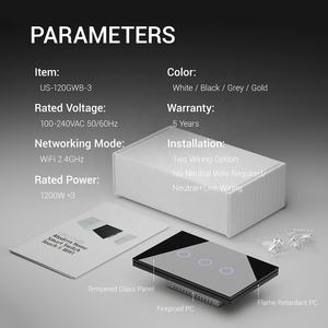 Panel táctil de vidrio Alexa <span class=keywords><strong>Google</strong></span> <span class=keywords><strong>Home</strong></span> Control de voz APP Control remoto WiFi Switch 3 Gang Interruptores inteligentes para automatización del hogar - Product Image 2