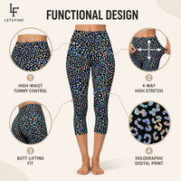Leggings Capri pour femme Rainbow Leopard, taille haute, effet ventre plat, confortables, extensibles, respirants, en Spandex/Polyester