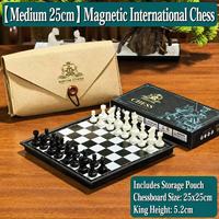 Jeu d'échecs magnétique pliable 25cm 5.2cm Roi ABS Métal Pochette en daim Pro Voyage École Jeu Stratégie Logique Éducatif Loisir Kit