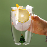 Verre à cocktail en forme de sapin de Noël 250 ml – Tasse à whisky et jus transparente – Vaisselle de fête pour bar – Ensemble de verres décoratifs festifs