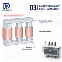 Transformador de Distribución Trifásico DERUI 11KV SHB15 de Aleación Amorfa Sumergido en Aceite, Baja Pérdida en Vacío, 30 a 2500KVA, 220V 380V