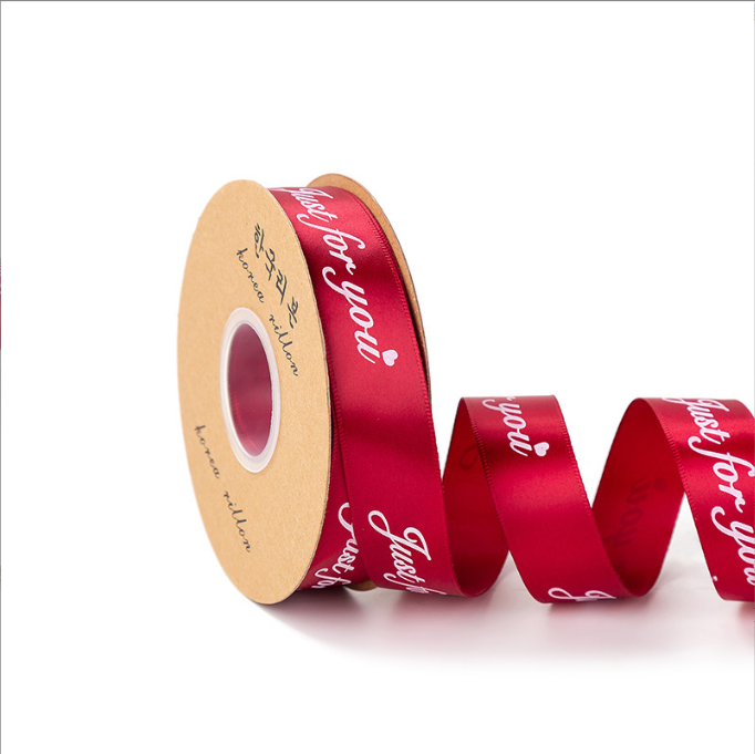 2.5cm Wide English Letter Printed Satin Ribbon - Wholesale Floral Gift Wrapping Ribbon for Bouquets, Cakes & Crafts