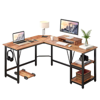 Mobilier moderne Foshan bureau d'ordinateur extensible en forme de L étagère de rangement à 2 niveaux cadre en bois et métal grand ordinateur d'angle de bureau
