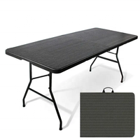 Ensemble de table pliante en plastique à texture rotin moderne de 1,8 m pour hôtel et hôpital, utilisation intérieure/extérieure, résistant aux taches, imperméable, portable