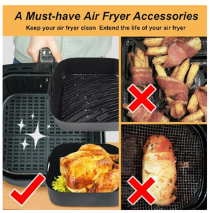 Revêtements en silicone réutilisables pour <span class=keywords><strong>friteuse</strong></span> à air de 9 pouces carrés, ensemble de 6 à 8 QT pour Ninja Corsori <span class=keywords><strong>Gourmia</strong></span> et autres modèles de <span class=keywords><strong>friteuse</strong></span> à air - Product Image 3