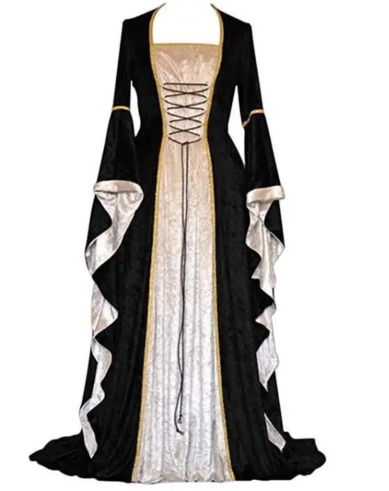 Costume de Renaissance pour femme, tenue coquille naturelle, vêtement médiéval, robe en velours lisière