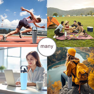 زجاجة ماء حرارية من الفولاذ المقاوم للصدأ سعة 30 أونصة مع غطاء سيارة مخصص ومقبض علوي وقش قابل للطي للتخييم - Product Image 4