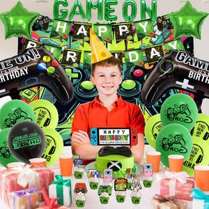 Wholesale Cool Green Video Game <strong>Birthday</strong> <strong>Decoration</strong> Boy 12 Years Gaming Foil Balloon <strong>Background</strong> Cake Topper Banner Set - Product Image 6