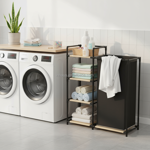 INHAUS Design Tragbares Faltbares Vierstufiges Aufbewahrungsregal Wäscheständer mit Wäschesack - Product Image 6