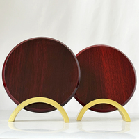Plaques et récompenses rondes en bois de finition piano en gros, plaque en bois personnalisée avec support doré MH-MJ0628